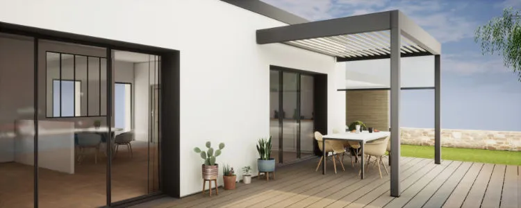 Pergola posée sur la terrasse d'une maison dans l'Essonne