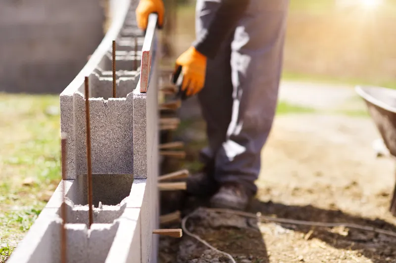 Chantier de maçonnerie avec matériaux prêts au coulage